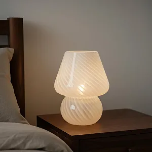 Настільна лампа Relaxdays Mushroom скляна E27 на батарейках 24 x 16 см сенсорна біла synthetic.ua - Фото 1