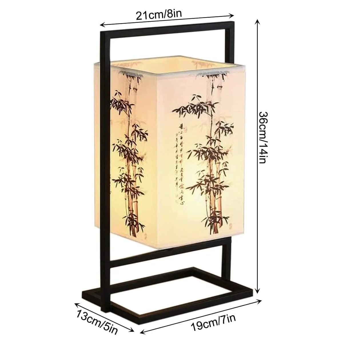 Настільна лампа Japanese японська приліжкова індустріальна з чорною металевою рамою та квадратним тканинним абажуром Регульована яскравість Квітка сливи, фото №6