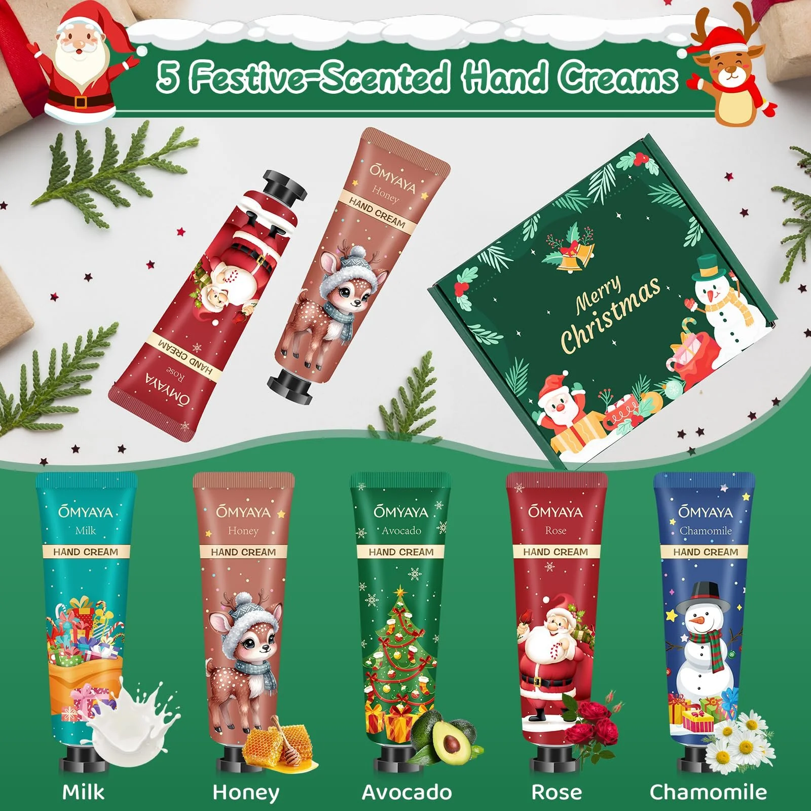 Крем для рук Набор Маленькие рождественские подарки для женщин, 5 x 30 мл Мини кремы для рук Подарочный набор Питательный крем для сухих потрескавшихся рук Маленький подарок для женщин, Коллега, Подруга, Рождество, фото №3