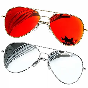 KANASTAL Набір сонцезахисних окулярів (2 шт.) Великі Поляризовані Чоловічі Жіночі Дзеркальні з Преміум Металевою оправою UV400 Захист - Фото 1