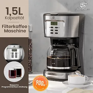 Кофеварка капельная 1.5 л 900 W стеклянный кувшин таймер автоматическое отключение synthetic.ua - Фото 1