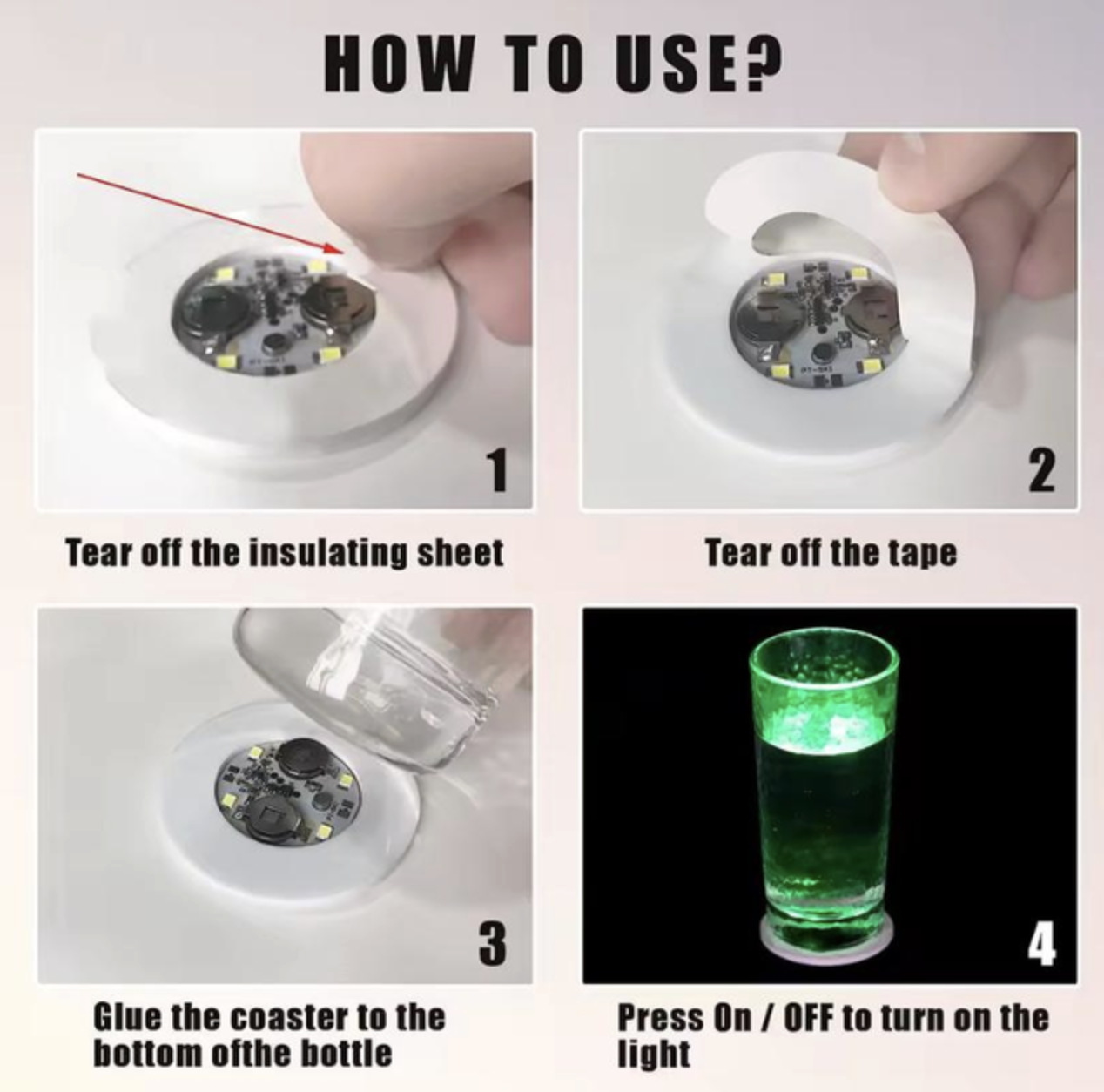 Підсклянка підставка під склянку кухоль келих пляшку Coasters самоклеючий діодний для бару та вечірок 1 шт світло Різнокольоровий, фото №9