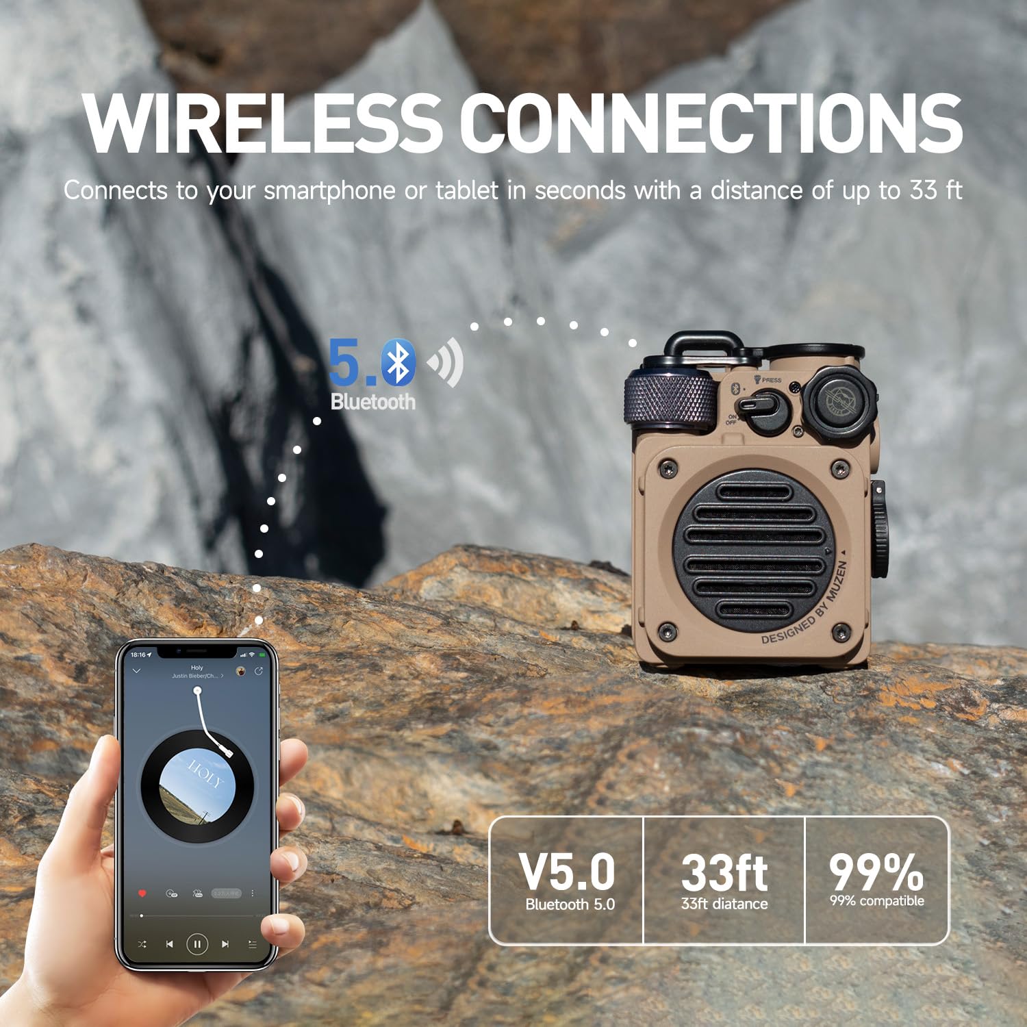 Динамик Muzen Wild Mini Bluetooth, портативный, велосипедный, прочный, IPX5 водонепроницаемый с фонариком, фото №4 Динамик Muzen Wild Mini Bluetooth, портативный, велосипедный, прочный, IPX5 водонепроницаемый с фонариком, фото №4