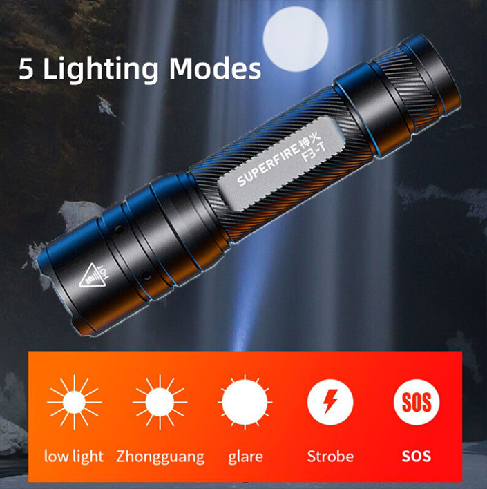 Фонарик ручний акумулятор F3-T SuperFire 600 Lumen IP44, фото №4 Фонарик ручний акумулятор F3-T SuperFire 600 Lumen IP44, фото №4