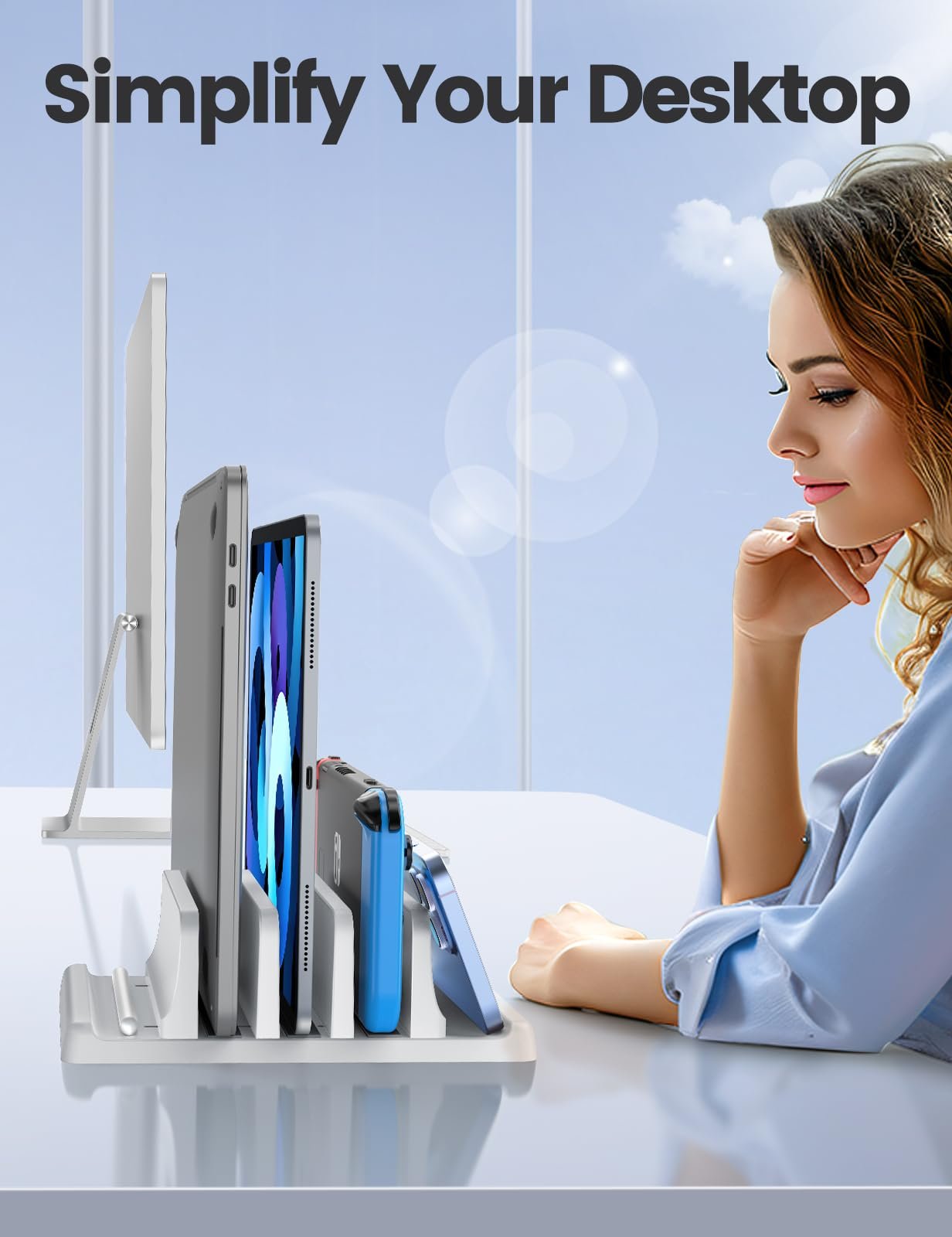 Подставка для ноутбука Vaydeer вертикальная с 3 слотами ABS-пластик белая, фото №6