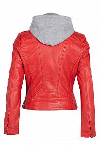 Куртка Жіноча Mauritius зі шкіри ягняти наппа з капюшоном Червона synthetic.ua - Фото 1