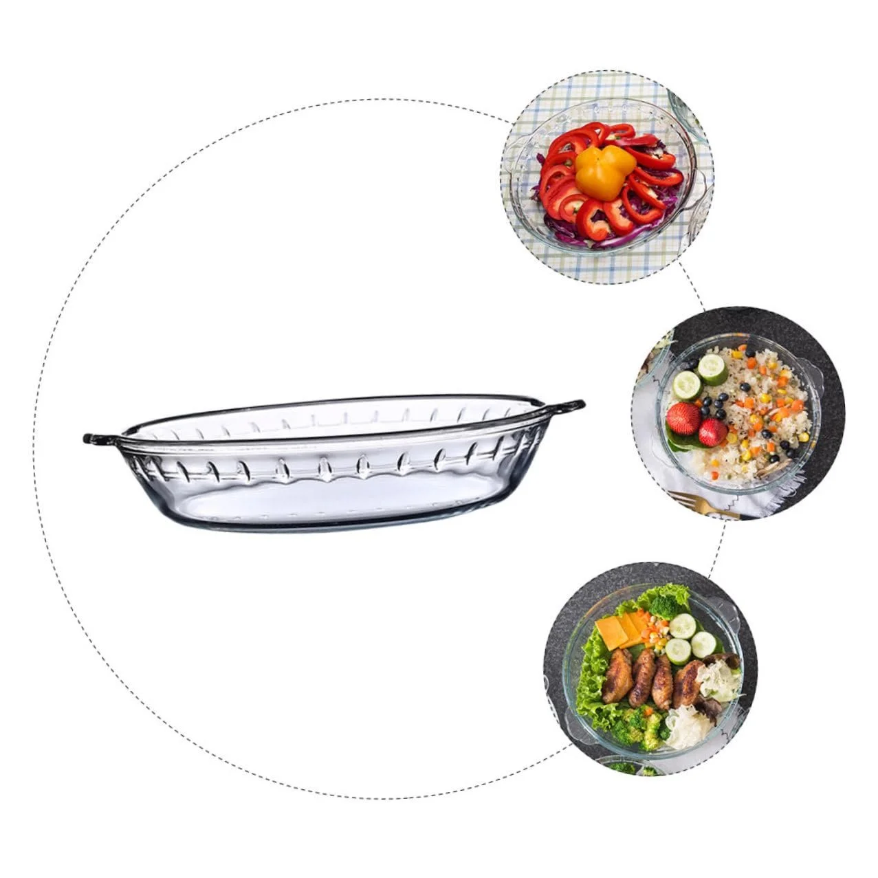 Форма для запікання кругла з жаростійкого загартованого скла прозора, фото №4