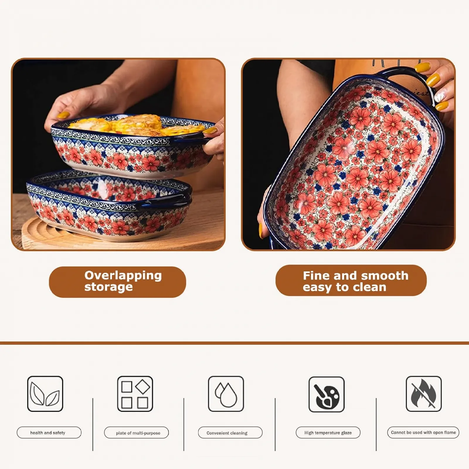 Форма для лазаньи Керамическая Прямоугольная С ручками 33,5 x 19 см 1,9 л, фото №3