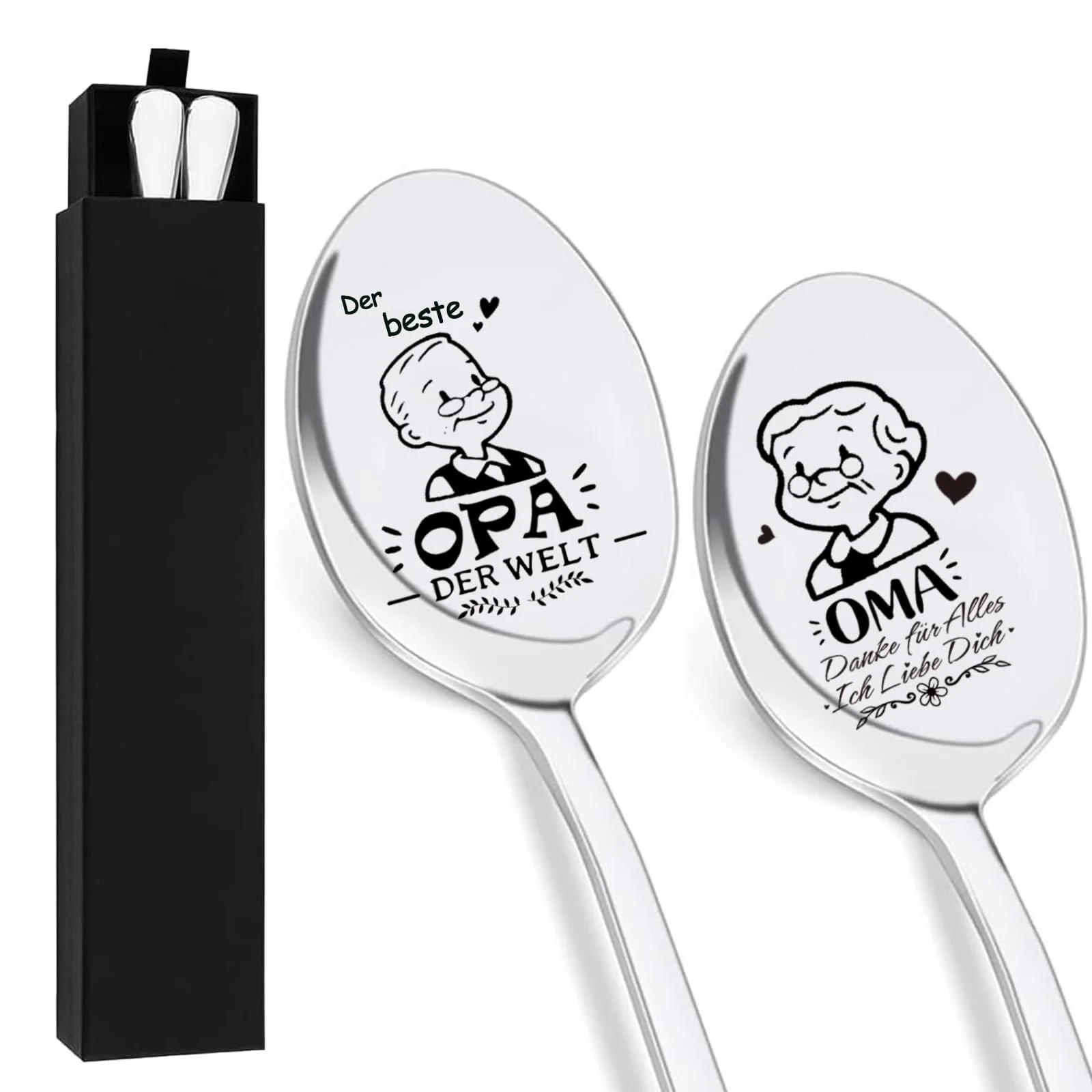 Ложка з гравіюванням для бабусі та дідуся, набір 2 шт, нержавіюча сталь, фото №1