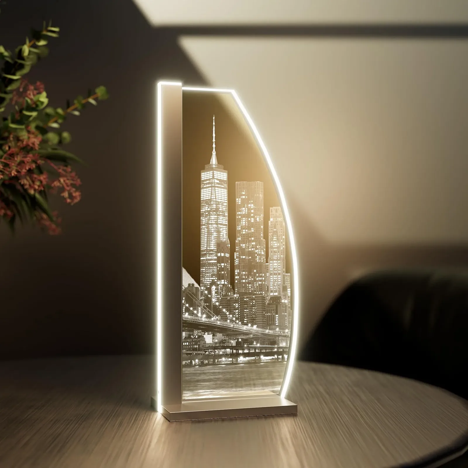 Настільна лампа Metropolis New York LED скляна з гравіюванням срібляста, фото №6