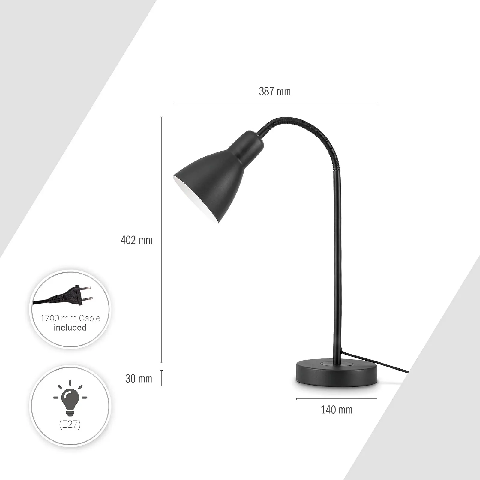Настільна лампа Paco Home LED E27 Регульована по висоті Кругла Чорна, фото №3
