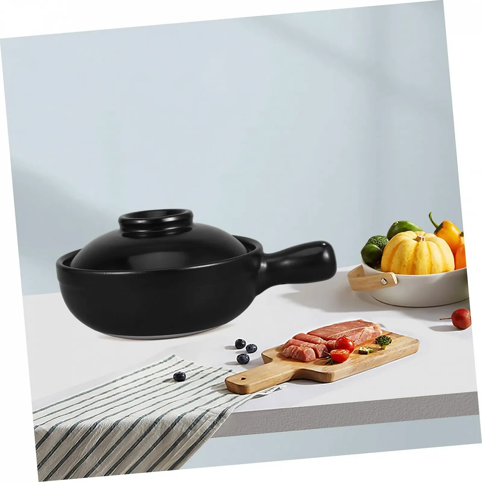 Горщик керамічний SOLUSTRE теракотовий з кришкою термостійкий 900 мл, фото №5