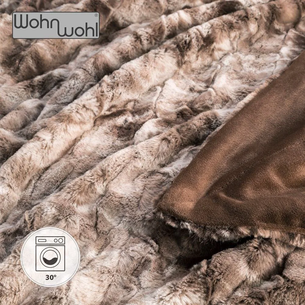 Плед WOHNWOHL Пухнастий, вигляд норкового хутра, штучне хутро, плед для дивану 130 x 170 см, колір: коричневий, фото №5