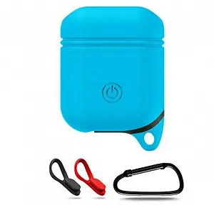 Чехол с карабином для наушников Grand Apple AirPods silicone Blue AL1529 - Фото 1