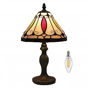 Настільна лампа Tiffany Style Vintage вітражний абажур 20 см / 8 дюймів Art Nouveau з LED E14 лампою - Фото 1