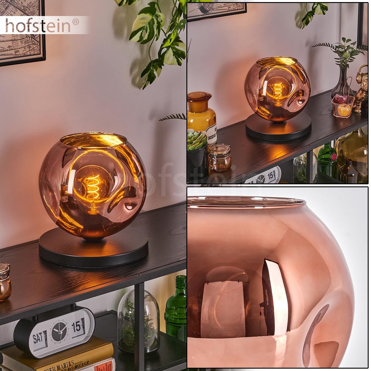 Настільна лампа Ripoll Metal / Glass Black/Copper Modern Retro / Vintage (Діаметр 25 см) 1 x E27, фото №2