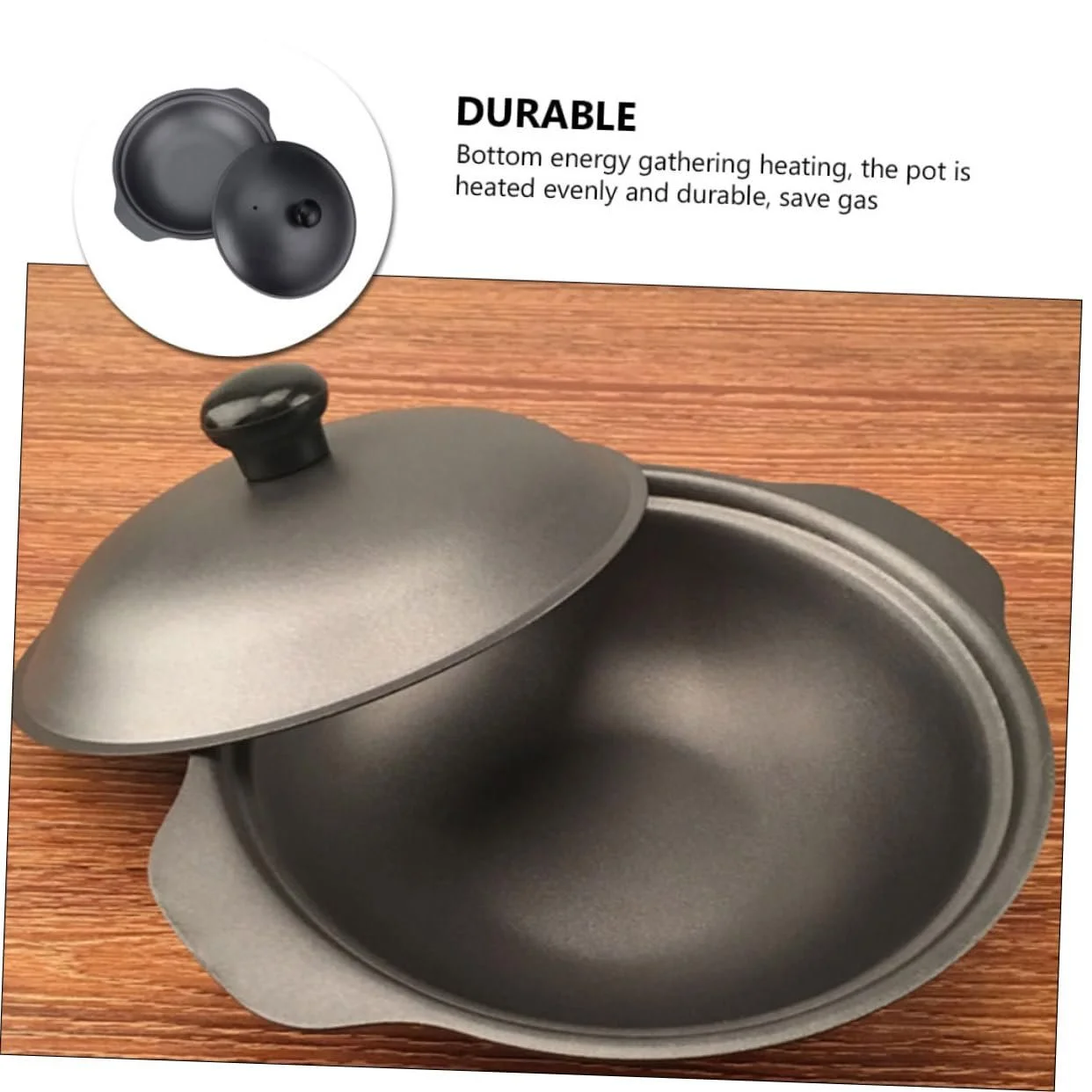 Кастрюля-кассероль Чугунная с крышкой двойными ручками паровым отверстием для плиты, фото №3