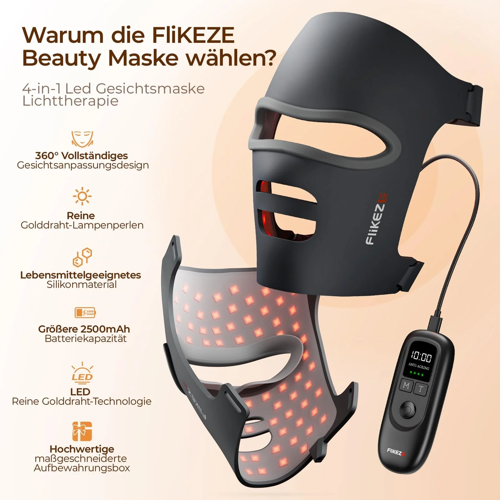 LED Маска для обличчя для антивікового догляду, проти акне, зморшок, світлотерапія для дому, фото №6