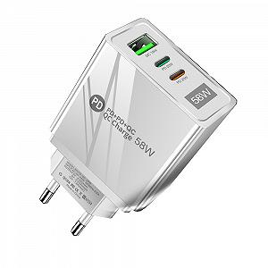 Сетевое зарядное устройство Mirrow USB 2-Type-C Super Charge/Quick Charge 3.0 PD 58W White - Фото 1