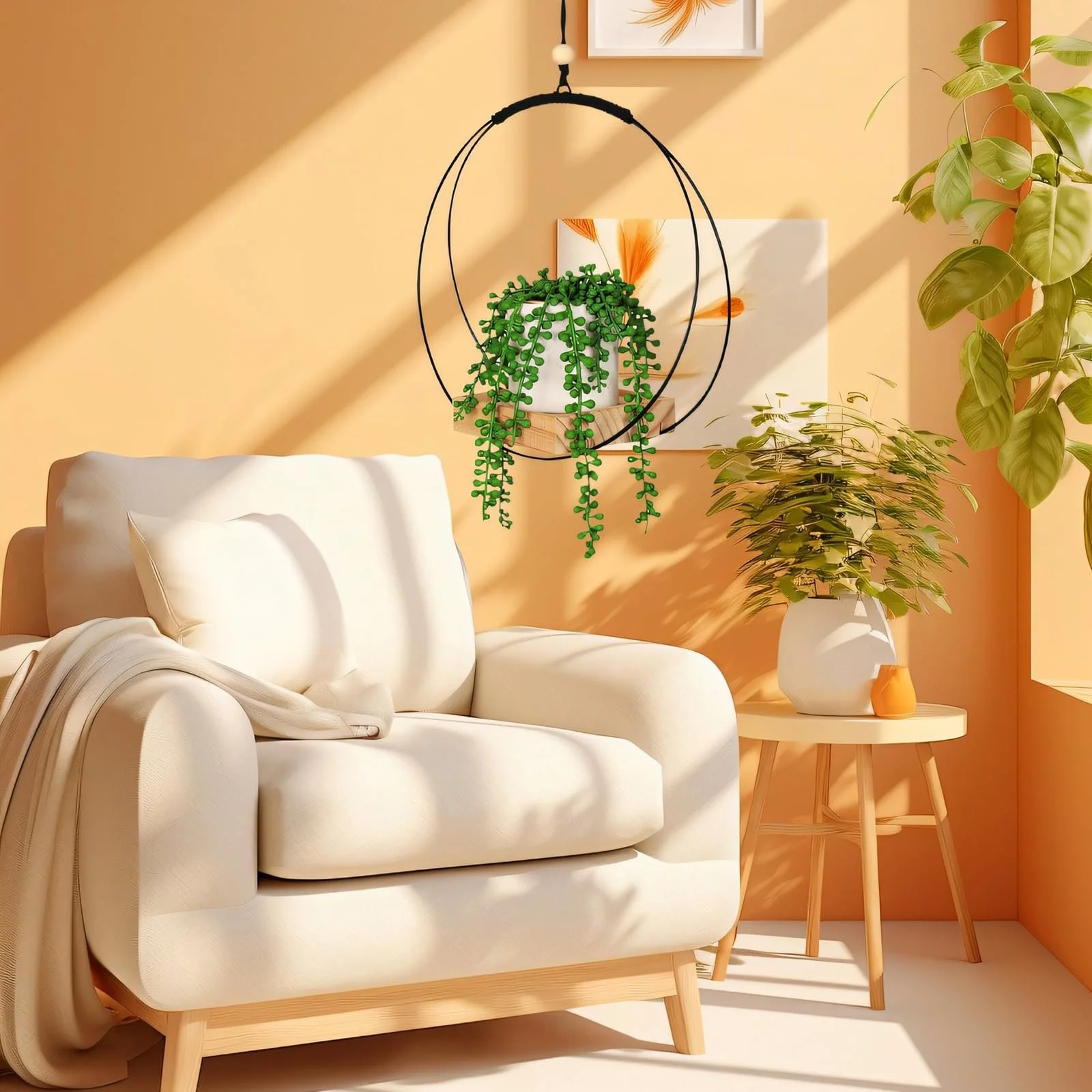 Підвісні корзини для квітів 2 шт з дерев'яною основою чорні, фото №7