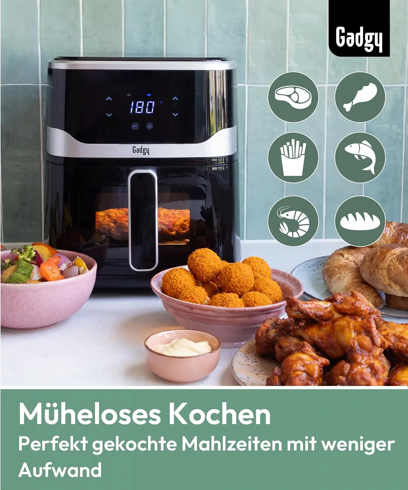 Мультипіч Gadgy 5 L 1400 W з оглядовим вікном 80-200°C Сенсорний екран, фото №3 Мультипіч Gadgy 5 L 1400 W з оглядовим вікном 80-200°C Сенсорний екран, фото №3