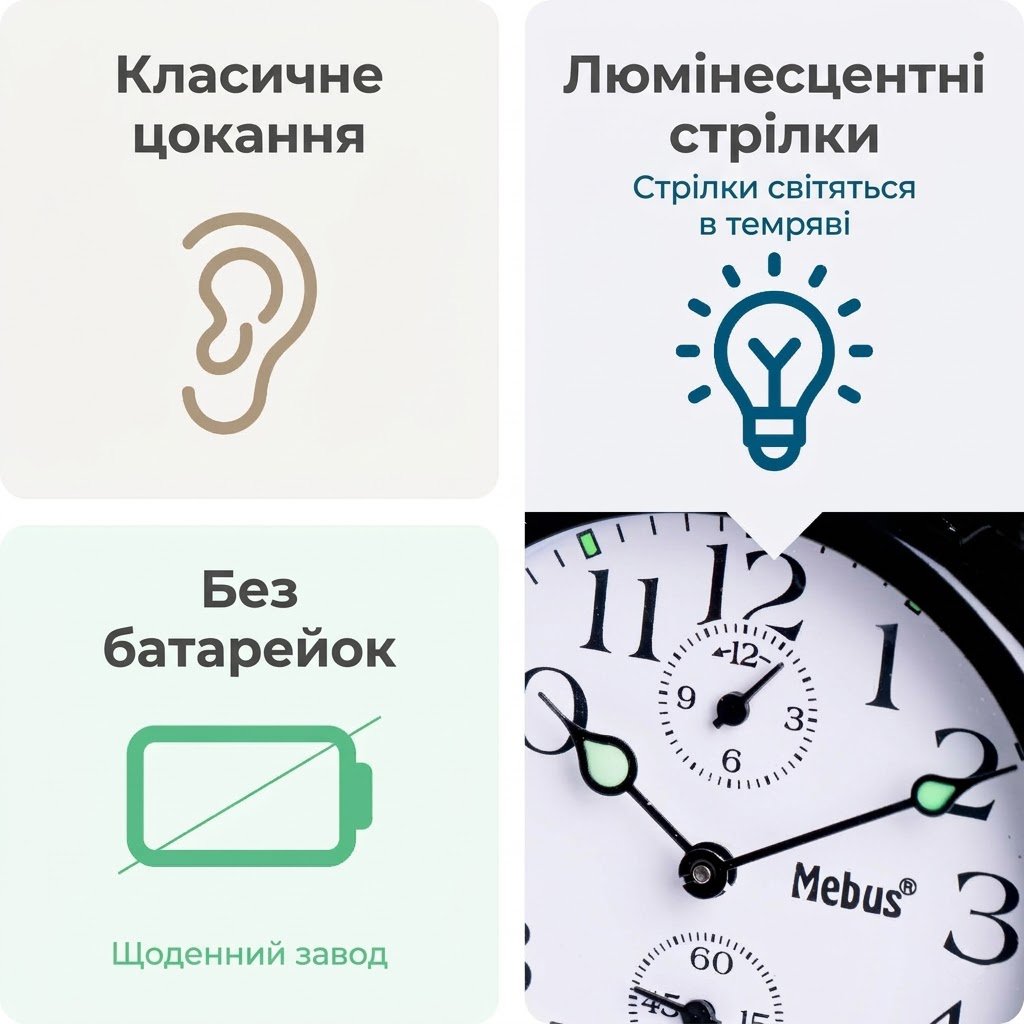 Механічний будильник Mebus Twin Bell Vintage Чорний, фото №3