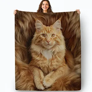 Одеяло Мягкое для дивана 180 x 220 см, Мягкое Теплое Фотография Домашние животные Котята Печатное Оранжевое Белое Шерстяное одеяло synthetic.ua - Фото 1