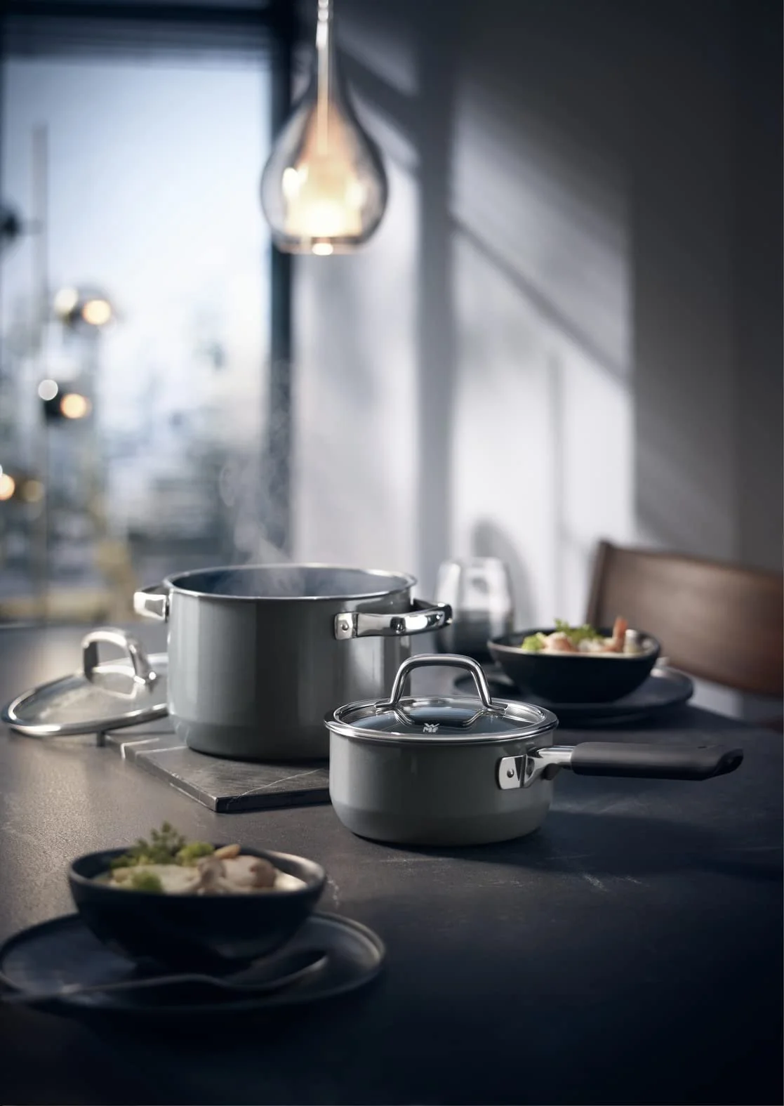 Каструля WMF Fusiontec Mineral 20 см 3,7 л зі скляною кришкою керамічна стійка до подряпин Сіра, фото №7