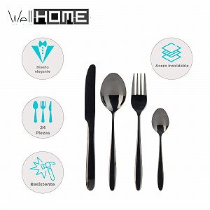 Набор столовых приборов Well Home 24 предмета нержавеющая сталь с черным покрытием цена на synthetic.ua - Фото 1 Набор столовых приборов Well Home 24 предмета нержавеющая сталь с черным покрытием synthetic.ua - Фото 1