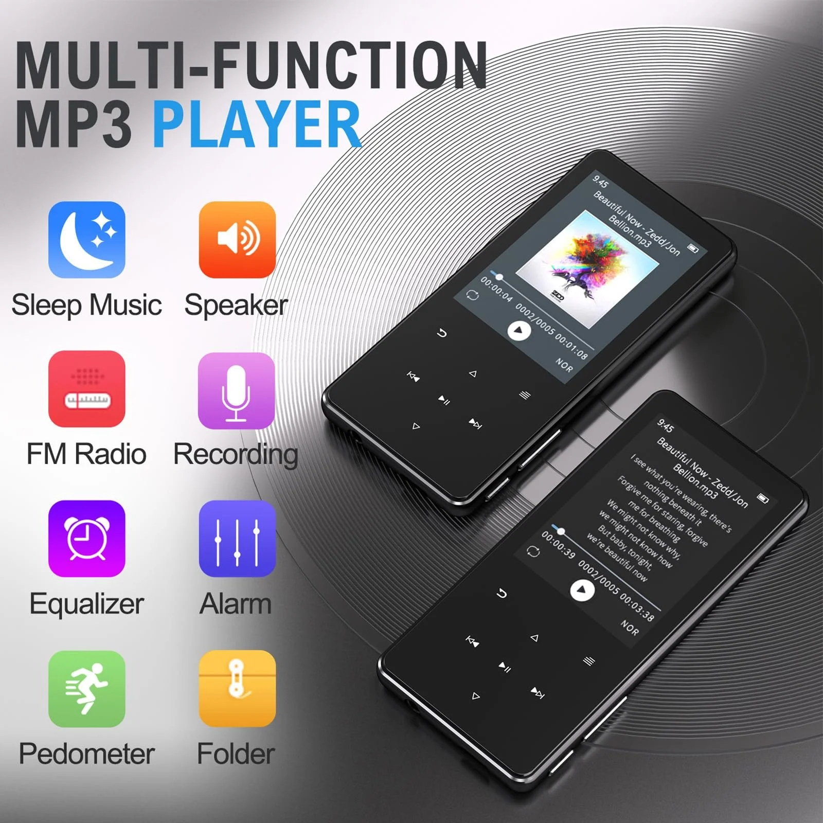 MP3-плеєр 64GB Bluetooth 5.3, 18 заспокійливих звуків, пристрій білого шуму для немовлят та дорослих для сну, вбудований HD динамік, диктофон, FM-радіо, TF-карта до 128GB, фото №3