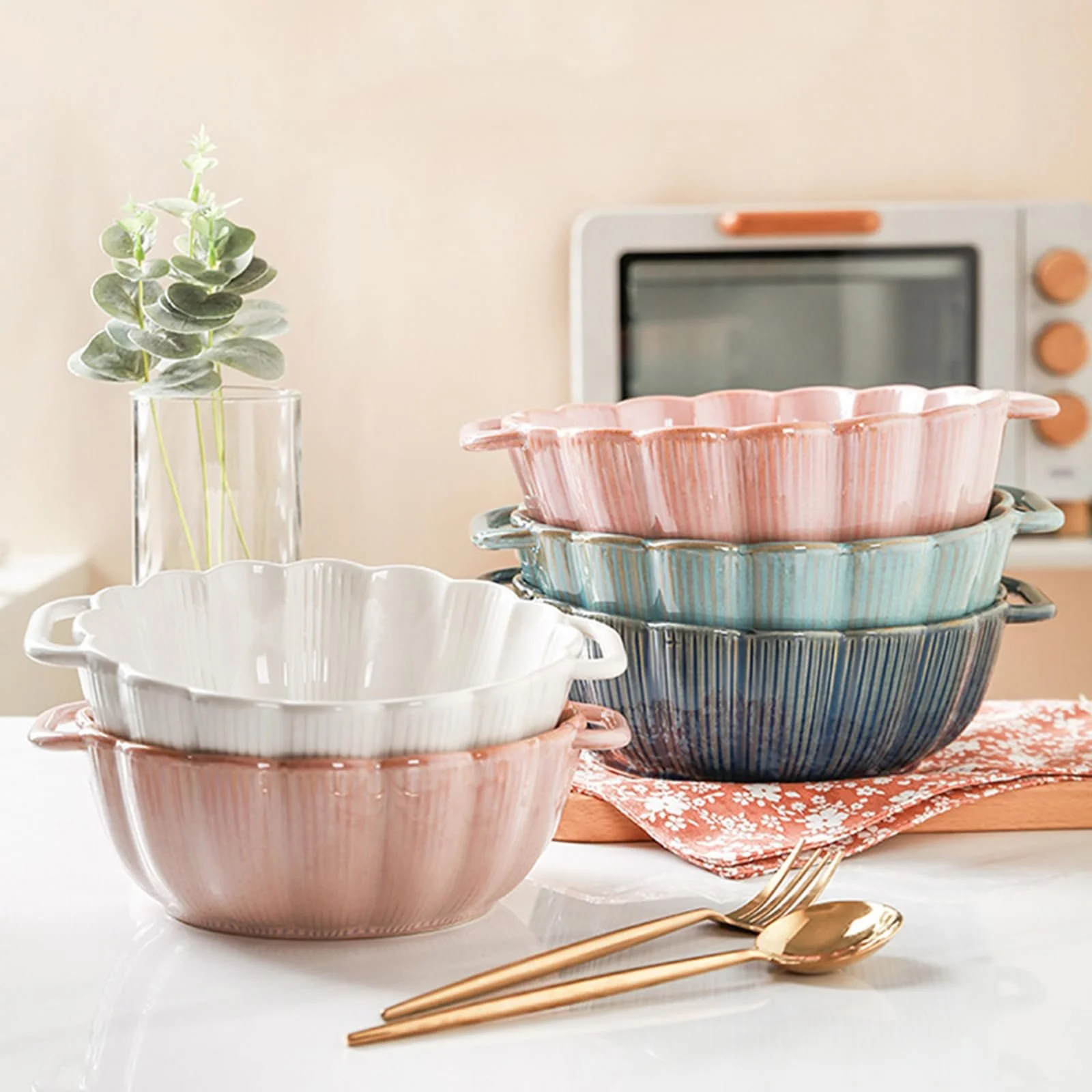 Форма для запекания круглая керамическая глубокая с ручкой 10 дюймов розовая, фото №6