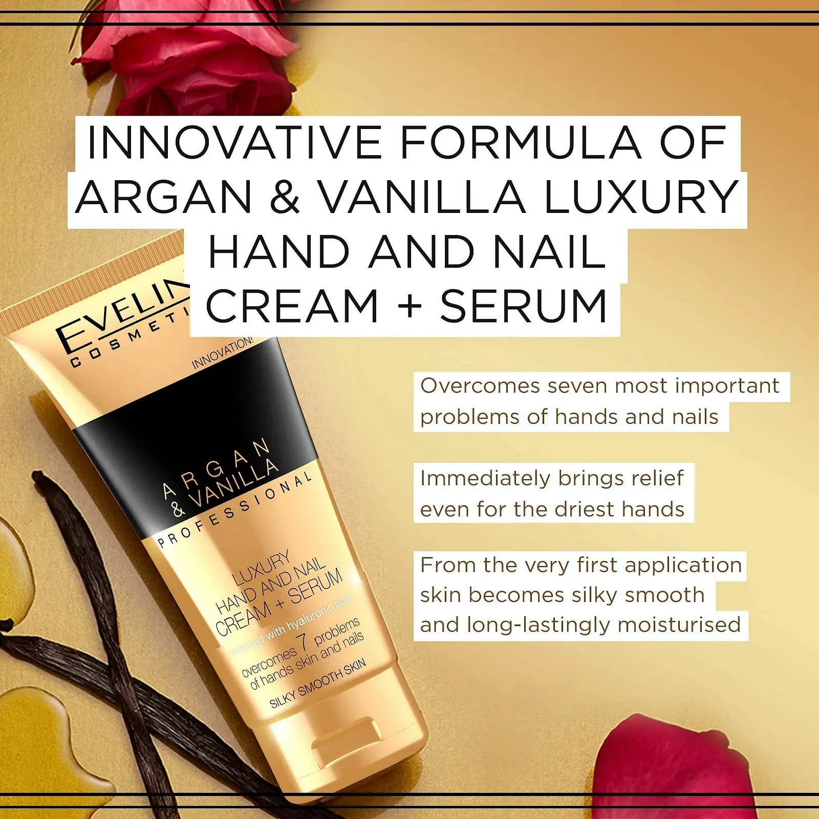 Крем-сироватка для рук та нігтів Eveline Professional Luxury Argan & Vanilla 100 мл, фото №3