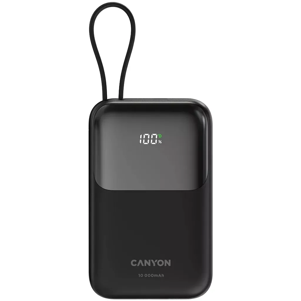 Батарея универсальная Canyon 10000mAh OnPower 101 PD/22.5W built-in cable Black (CNS-CPB101BK), фото №1