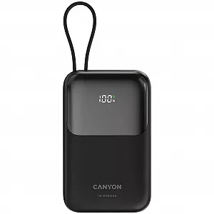 Батарея универсальная Canyon 10000mAh OnPower 101 PD/22.5W built-in cable Black (CNS-CPB101BK) - Фото 1