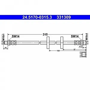 Тормозной шланг ATE 24.5170-0315.3 для SEAT VAG, передний/задний мост - Фото 1