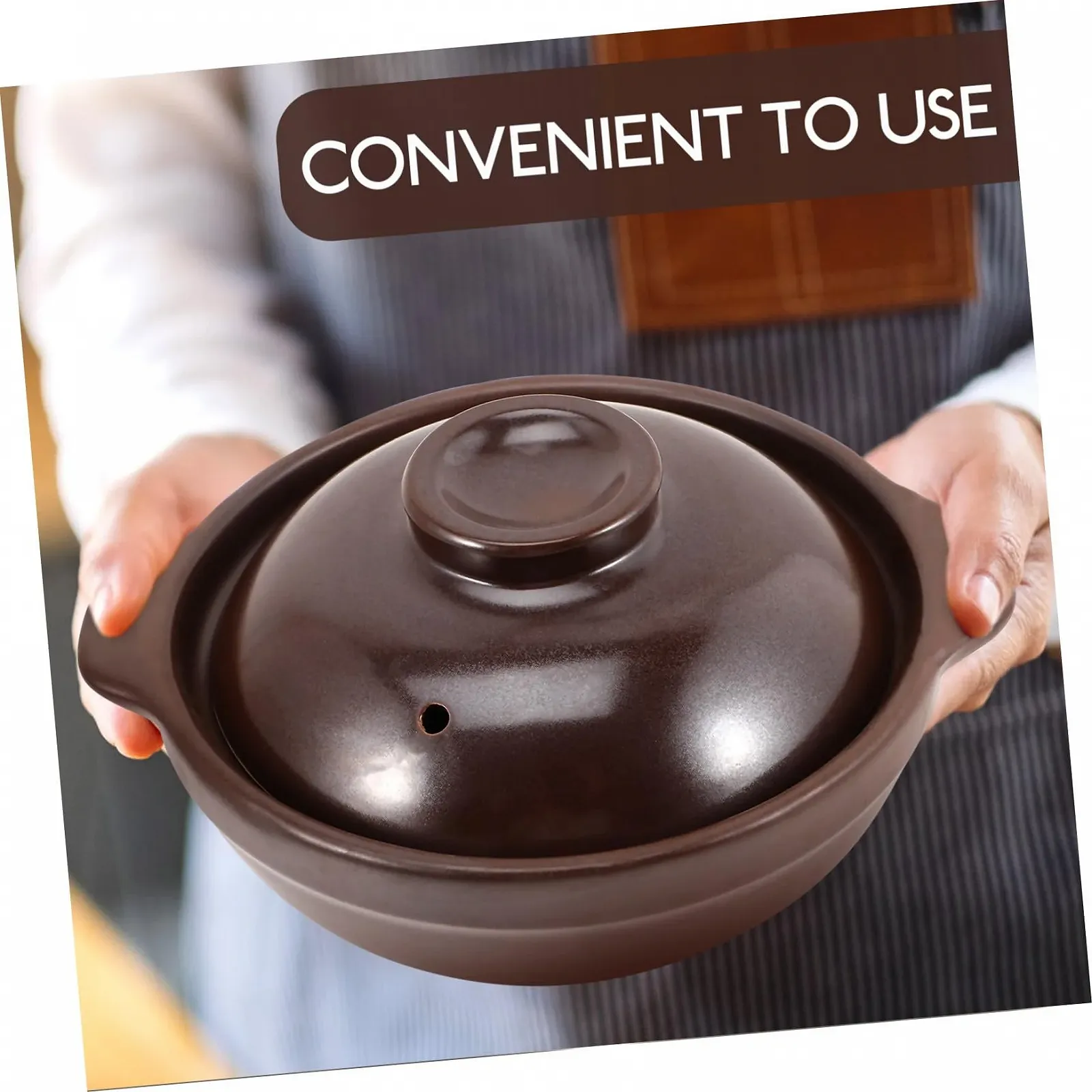 Кастрюля-керамическая VALICLUD с крышкой термостойкая антипригарная коричневая, фото №5