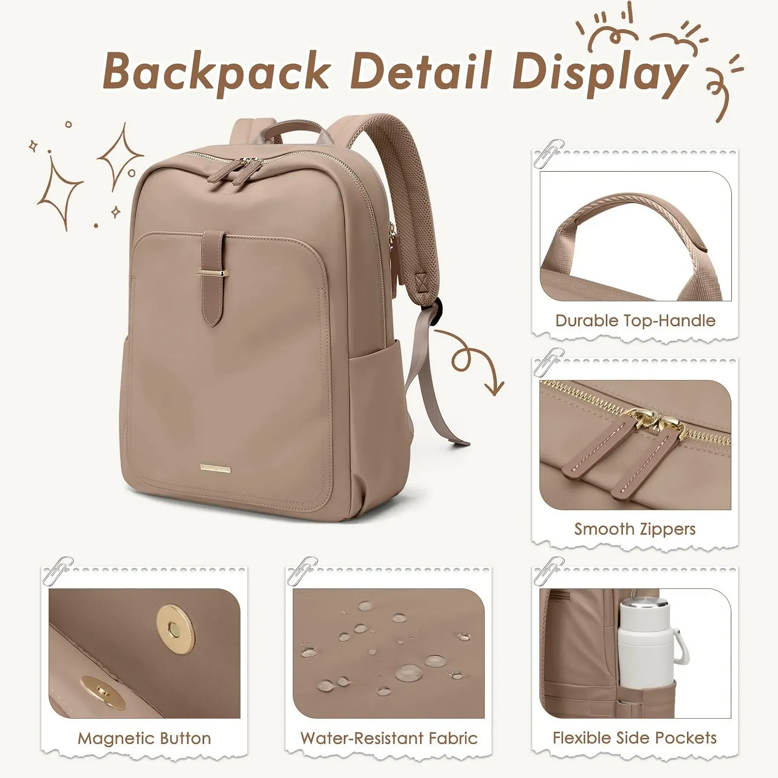 Рюкзак 14 дюймов 16 L Champagne Brown Modern Minimalist, фото №6 Рюкзак 14 дюймов 16 L Champagne Brown Modern Minimalist, фото №6