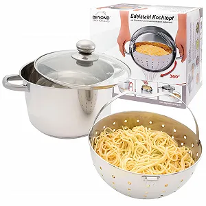Кастрюля Beyond из нержавеющей стали со стеклянной крышкой и съемной вставкой-ситом - Фото 1