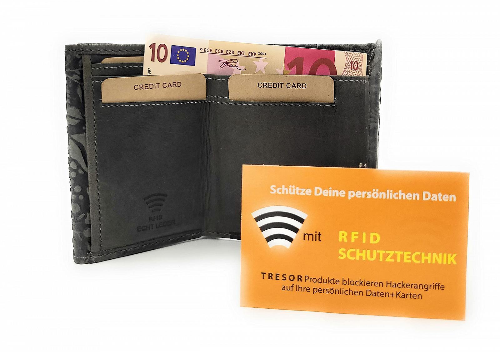 Кошелек Hill Burry Женский Маленький из натуральной кожи С цветочным тиснением RFID защита, серый, S, кошелек для монет, фото №5