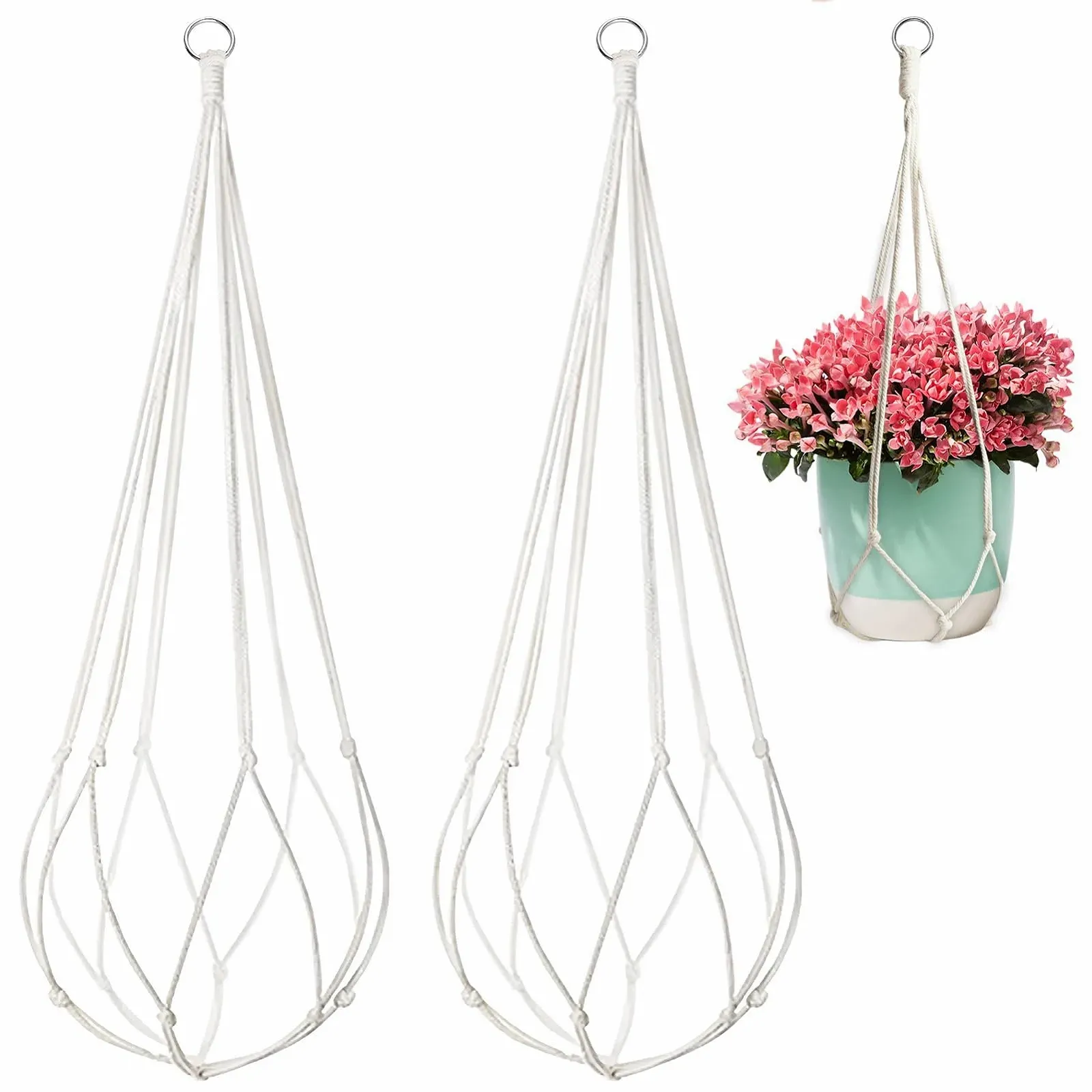 Подвесная корзина макраме 2 шт Boho Хлопковая веревка 55 см, фото №1