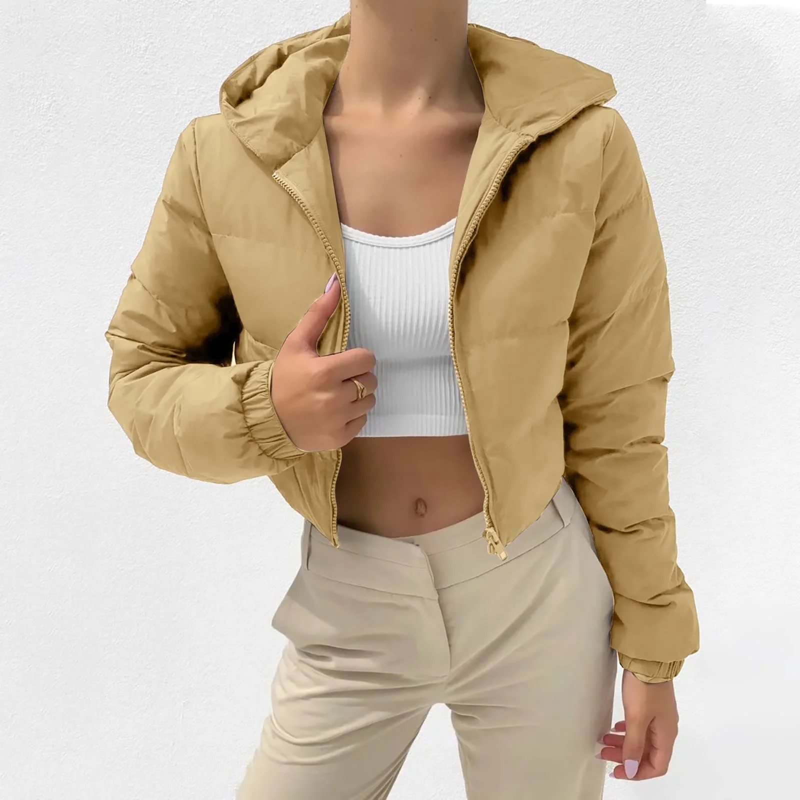 Куртка з капюшоном жіноча однотонна бавовняна на весну, фото №5 Куртка з капюшоном жіноча однотонна бавовняна на весну, фото №5