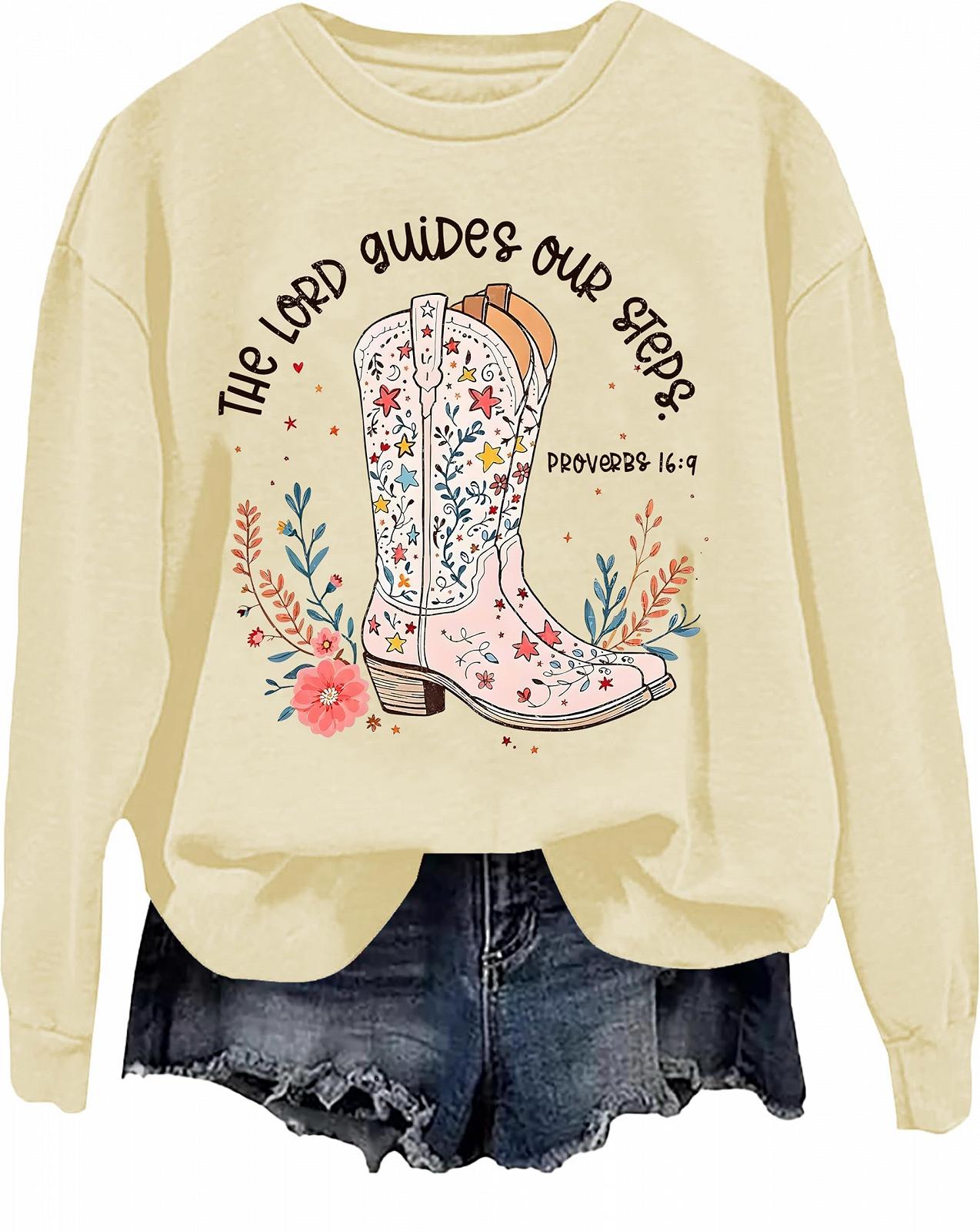 Худи The Lord Guides Our Steps Proverbs Western Christian Shirt Floral Christian Cowgirl Boots Top, фото №1