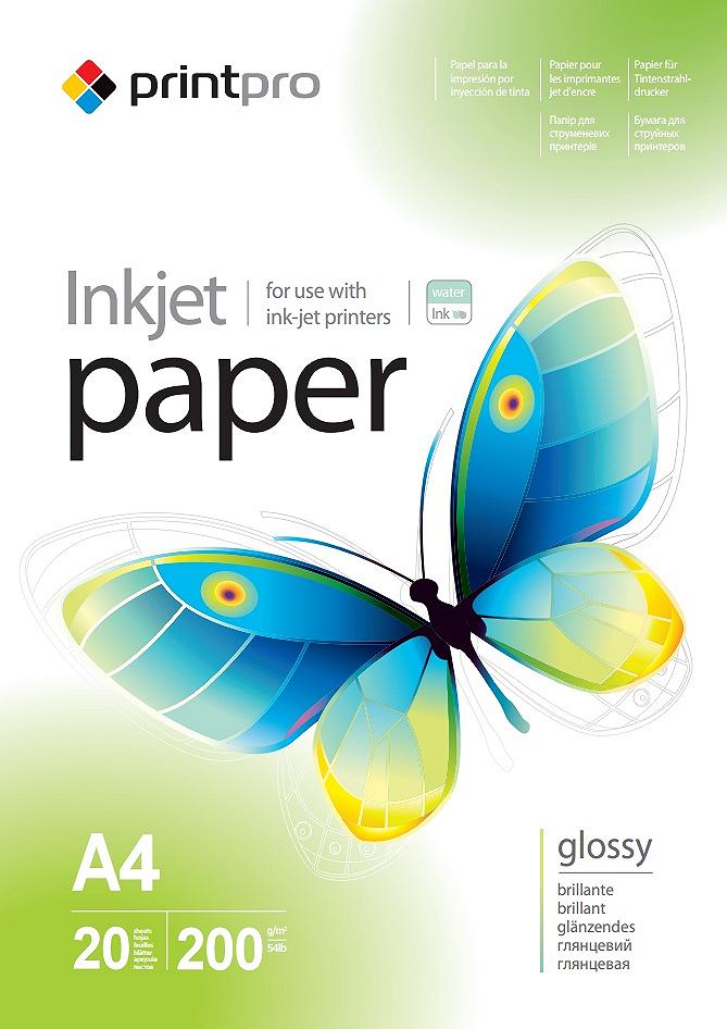 Фотобумага PrintPro глянцевая 200г/м2 A4 20л PGE200020A4, фото №1