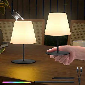 Настільна LED лампа акумуляторна Набір з 2 шт. 8 кольорів USB-C IP44 з регулюванням висоти чорна - Фото 1