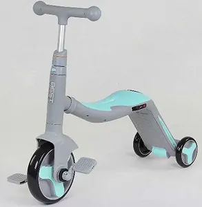 Самокат детский 3в1 Best Scooter с PU колёсами свет музыка Серый бирюзовый 90792 - Фото 1