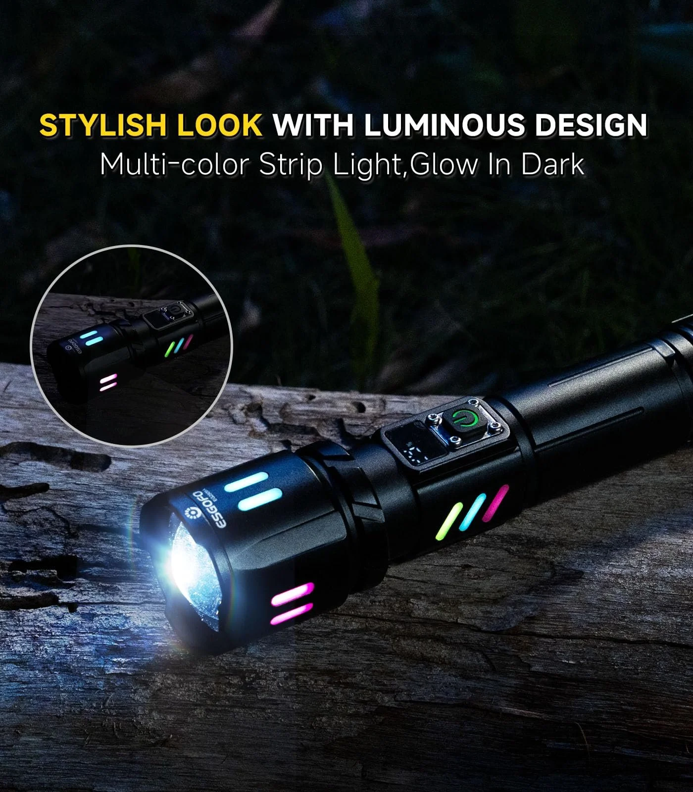 Ліхтар Esgofo LED Перезаряджуваний Надзвичайно Яскравий 1000000 Люменів, Дуже Яскравий Довготривалий 15 Годин USB C Далекобійний 1000 м, Регульований Фокус та Режими Освітлення для Зовнішньої Безпеки, фото №7