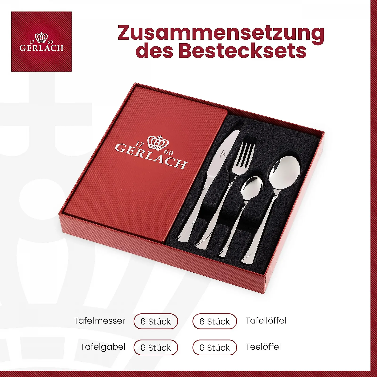 Набір столових приборів Gerlach Valor на 6 персон, 24 предмети, блискучі, фото №4