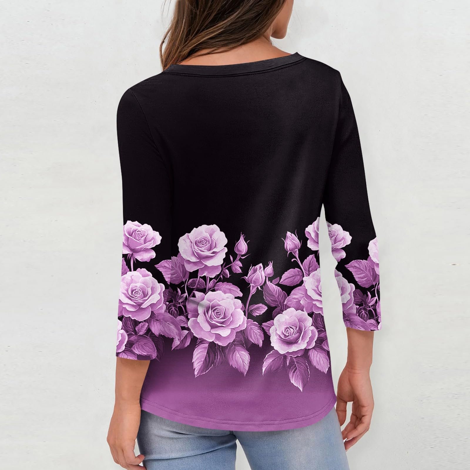 Женская футболка Generisch с рукавом 3/4, летняя, удобная, повседневная, с принтом, с круглым вырезом, свободная туника, спортивная, фото №3 Женская футболка Generisch с рукавом 3/4, летняя, удобная, повседневная, с принтом, с круглым вырезом, свободная туника, спортивная, фото №3