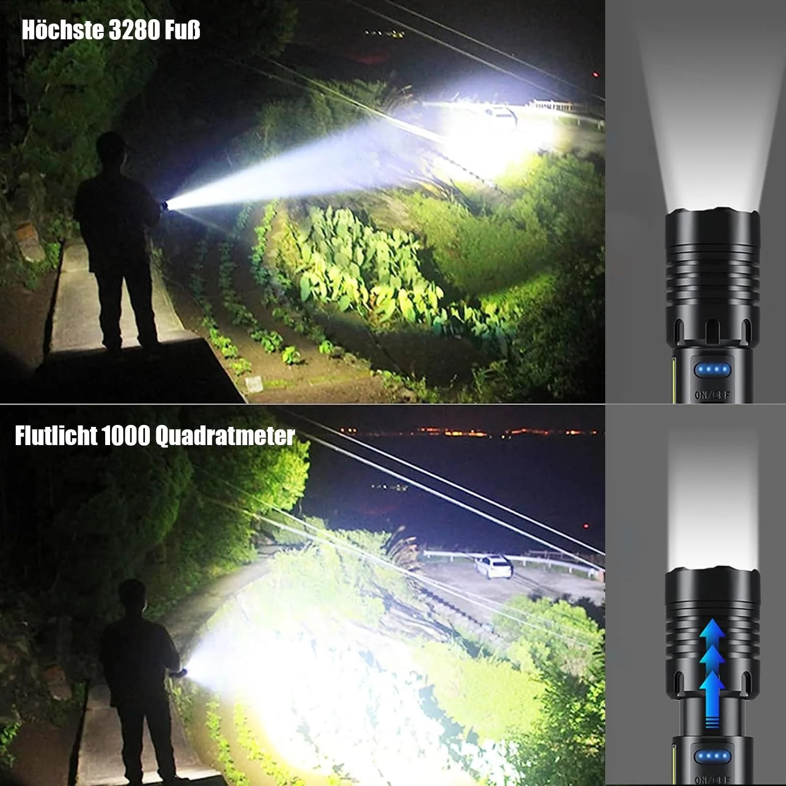 Ліхтар LED Перезаряджуваний 1000000 Люменів, Надзвичайно Яскравий Зумівний Тактичний з 7 Режимами Освітлення та Тривалим Часом Роботи, фото №6