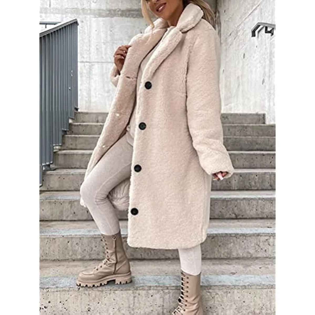 Женская длинная флисовая куртка, шерстяное пальто-тренч на пуговицах с длинными рукавами и лацканами, фото №4 Женская длинная флисовая куртка, шерстяное пальто-тренч на пуговицах с длинными рукавами и лацканами, фото №4